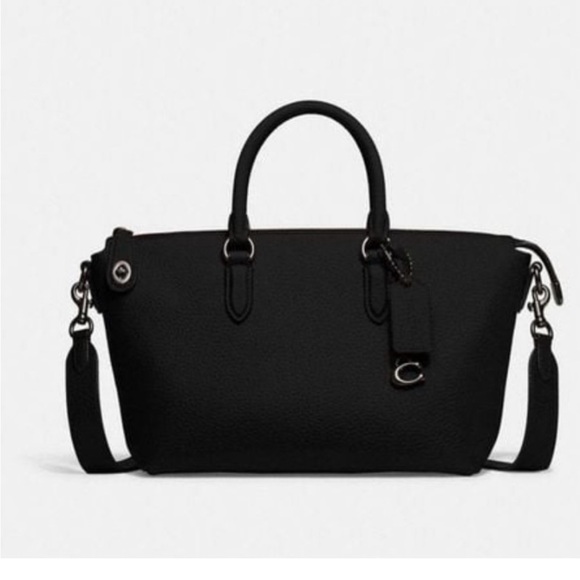 Coach Black Pebble Leather Cara Satchel NWT - Picture 2 of 16